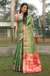 Outstanding Organza Green Color Patola Silk Sarees